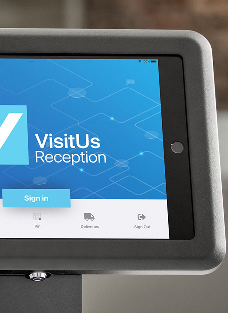 Bosstab tablet holder and stand with VisitUs visitor management software